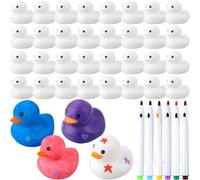 36 Pcs 2 Inch White Blank Rubber Ducks Float Bath Toy Squeaky Duckies with Pens of 12 Colors DIY Ducks bulk for Baby Gifts Birthday Pool Activity Supplies