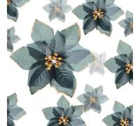 36 Pcs 3 Size Christmas Poinsettia Christmas Tree Flowers Glitter Faux Flowers Decoration Artificial Poinsettia Ornaments For Christmas New Year Home Outdoor Decoration (Dark Green,3/ 4/ 6 Inch)