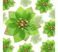 36 Pcs 3 Size Christmas Poinsettia Christmas Tree Flowers Glitter Faux Flowers Decoration Artificial Poinsettia Ornaments For Christmas New Year Home Outdoor Decoration (Bright Green,3/ 4/ 6 Inch)