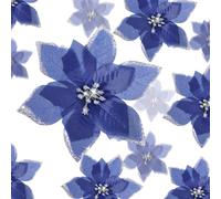36 Pcs 3 Size Christmas Poinsettia Christmas Tree Flowers Glitter Faux Flowers Decoration Artificial Poinsettia Ornaments For Christmas New Year Home Outdoor Decoration (Navy Blue,3/ 4/ 6 Inch)