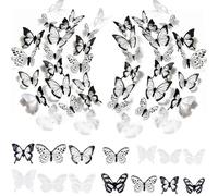 36 pcs 3D Butterfly Wall Stickers 3D Butterfly Wall Art Fashion Design DIY Bedroom Living Room Study Room Tv Baby Room Background Wall Sticker(2 * 18 Pieces)-Black