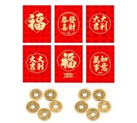 36 Pcs 6 Designs Chinese New Year Red Envelopes, 10 Pcs Feng Shui Fortune Coins for Wealth Health Success Good Luck, 2026 Lunar New Year Spring Festival Hong Bao Red Packet Year