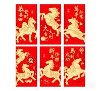 36 Pcs 6 Designs Chinese New Year Red Envelopes, 2026 Red Pocket Hong Bao of Horse Lucky Money Cash Envelopes Packet, for Chinese Lunar New Year Festive Occasions(9x17cm)