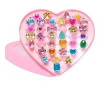36 Pcs Adjustable Kids Jewellery Rings Sets, Cute Princess Play Rings in Box, Pretend Play Princess Dress Up Accessories for Birthday Parties, Gifts Role Play Fun Mermaid Butterfly Flower Designs