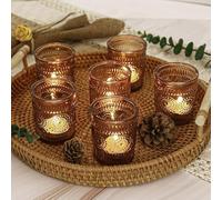 36 Pcs Amber Glass Votive Candle Holders, Tealight Candle Holders for Table Centerpieces, Vintage Candle Holder Bulk, Boho Wedding, Home, Bridal Shower, Birthday Party Table Decor (Amber)