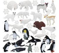 36 PCS Arctic Antarctic Ocean Sea Animal Figures Set, Mini Polar Animal Figurines with Snowflake, Mini Plastic Polar Figurines Includes Penguin Bear Seal Cake Toppers Christmas Birthday