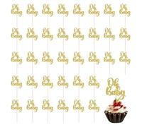 36 PCS Baby Shower Cake Toppers,Gold Oh Baby Cake Toppers for Kids Birthday Party Supplies,Boy or Girl Theme Cupcake Toppers,Baby Shower Cupcake Toppers