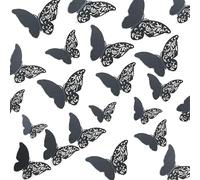 36 Pcs Black 3D Butterfly Wall Decor Half Skeleton Removable Butterfly Wall Stickers for Party Birthday Baby Shower Bedroom Wedding Crafts Decor