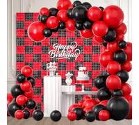 36 PCS Black Red Shimmer Wall Backdrop, Square Sequin Photo Backdrops Panel, Glitter Wall Background for Birthdays, Weddings, Halloween, Engagements, Disco Bachelorette Party Decoration (6FTx6FT)