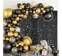 36 Pcs Black Shimmer Wall Backdrop Panels for Party, MSDADA Black Sequin Backdrop for Birthday Graduation Home Party Decorations Anniversary Decor