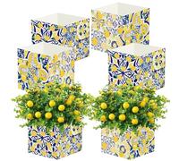 36 Pcs Blue Tiles Lemon Centerpieces Tables Amalfi Coast Box Party Decorations Blue Tiles Lemon Party Butterfly Flower Boxes for Capri Mediterranean Wedding Birthday Party Decor