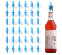 36 PCS Bottle Pourers And 36 PCS rubber pourers dust cap covers Syrup Pourer Pour Spouts Plastic Liquor Bottle Pourers with Rubber Pourers Dust Cap Covers Bottle Pourers (Blue)