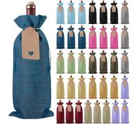 36 Pcs Burlap Wine Bottle Bags Bulk with 36Pcs Gift Tags, Reusable Wine Gift Bags with Drawstrings for Wedding Birthday Party Favors Home Storage