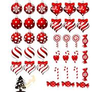 36 Pcs Candy Cane Christmas Decorations Set,Wooden 2D Christmas Tree Decorations Exquisite Christmastree Hanging Baubles Pendant With Rope Tree Ornaments Party Home Decor (Red)