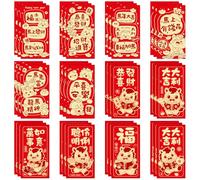 36 Pcs Chinese New Year Red Envelopes, Red Packets Lunar Year of The Horse 2026, Embossed Bronzing Foil Money Envelopes for Cash Gifts New Year Decorations 6 Patterns (A)