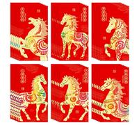 36 Pcs Chinese New Year Red Envelopes, Red Packets Lunar Year of The Horse 2026, Embossed Bronzing Foil Money Envelopes for Cash Gifts New Year Decorations 6 Patterns (B)
