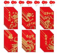 36 PCS Chinese Red Envelopes, Chinese Lunar New Year Red Envelopes, 2024 New Year Money Packets, Lucky Money Envelopes with Gold Stamped 3D Blessings and Dragon Patterns, Spring Festival Envelopes