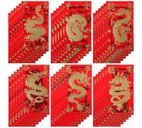 36 Pcs Chinese Red Envelopes for 2024 Lunar New Year, 6 Assorted Designs, Lucky Money Packets with Gold Embossed 3D Dragon Patterns, Spring Festival Envelopes for Money and Blessings