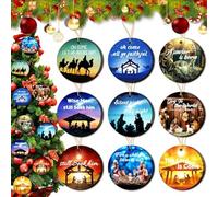 36 Pcs Christmas Tree Ornaments - Religious Wooden Nativity Scene Xmas Tree Hanging Decorations - Christian Faith Ornaments for Home Holiday Decor