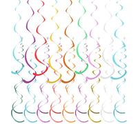 36 Pcs Colorful Hanging Swirls Party Streamers Party Ceiling Swirls Spiral Foil Decorations Hanging Plastic Birthday Spirals Hanging Decorations for Party Wedding Anniversary Graduation Celebration