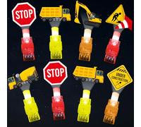36 PCS Construction Party Favors Traffic Zone LED Light Up Finger Lights, Glow in the Dark Vehicles Party Finger Light Bulk for Chriatmas Goodie Treat Bags Stuffers Dump Truck Birthday Party Supplies