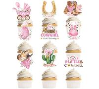 36 Pcs Cowgirl Cupcake Toppers Baby Shower Decorations, Pink Western a Little Cowgirl is on the Way Themed Cupcake Toppers, Rustic Little Cow Girl Party Supplies (9 Designs)