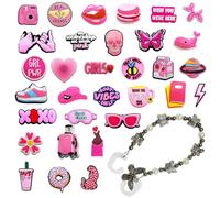 36 Pcs Crocs Shoe Decorations, Rose Red Shoe Decorations, Shoe Buckle Shoe Decorations, Diy Soft Rubber Shoe Decorations, Fashionable Shoe Buckles And Shoe Chain Sets, Shoe Decoration Accessories