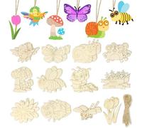 36 PCS DIY Wooden Crafts Kits for Kids,12 Styles Wooden Ornaments for DIY Crafts Home Garden Decoration Party Bag Fillers Birthday Gifts Classroom Rewards (Insect)