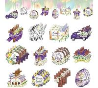 36 Pcs Easter Wooden Ornaments Religious - He is Risen Tree Decorations Christian Jesus Cross Wood Hanging Ornament for Spring Home Party Decor