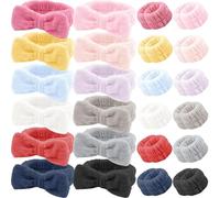 36 Pcs Facial Makeup Headbands, Wristbands and Hairbands Set - Includes 12 Solid Hairbands and 24 Flannel Wristbands for Women Girls Winter Gift