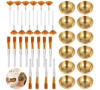 36 Pcs Facial Mask Application Tools, Includes 12 Golden Stainless Steel Mixing Bowls and 24 Brushes for Even Masks Application, Women Clay Masks Mixing Tools Kit, Esthetician Supplies for Facials