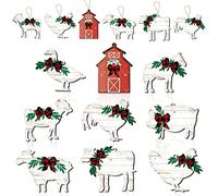 36 Pcs Farm Animals Ornaments Wood Christmas Animal Hanging Ornaments Wooden Cow Pig Farmhouse Holiday Decor for Tree Decoration Crafts