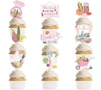 36 Pcs Fresh Off the Market Bridal Shower Cupcake Toppers, Pink Farmers Market Bridal Shower Bride to Be Cupcake Toppers, Rustic Engagement Party Supplies (9 Designs)