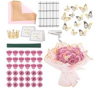36 Pcs Glitter Roses Bouquet,Valentine's Day Artificial Rose Flowers Bouquet,DIY Fake Glitter Bouquets with Crown,Butterflies for Gifts Wedding Anniversary Engagement Birthday,Mother's Day,Rouge