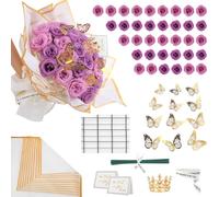 36 Pcs Glitter Roses Bouquet,Valentine's Day Artificial Rose Flowers Bouquet,DIY Fake Glitter Bouquets with Crown,Butterflies for Gifts Wedding Anniversary Engagement Birthday,Mother's Day,Purple