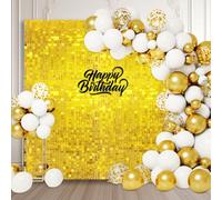 36 PCS Gold Shimmer Wall Backdrop, Square Sequin Photo Backdrops Panel, Glitter Wall Background for Birthdays, Weddings, Christmas, Engagements, Disco New Years Party Decoration (6FTx6FT)