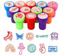 36 Pcs Groovy Party Stampers for Kids Rainbow Boho Self Ink Stamp Retro Hippie Party Favors Birthday Gifts Classroom Rewards Carnival Prizes for Boys Girls Goodie Bag Fillers