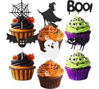 36 Pcs Halloween Cupcake Toppers, Glitter Bat Ghost Witch Cupcake Picks for Themed Birthdays Baby Showers Halloween Cake Decoration Supplies