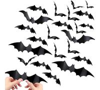 36 Pcs Halloween Decorations 3D Bat Wall Stickers, Reusable PVC Black Bats in 4 Sizes, Spooky Indoor Outdoor Décor for Home Window Door and Party DIY (Black)