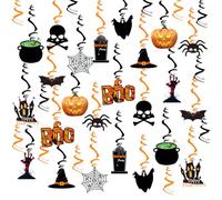 36 PCS Halloween Hanging Swirl Decorations - Pre-Assembled Black & Orange Ceiling Swirls with Pumpkins, Ghosts, Bats, Witch Hats & Spider Webs for Halloween Party Supplies