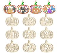 36 Pcs Halloween Pumpkin Crafts Kits for Kids DIY Wooden Pumpkin Ornaments Craft Kits Unfinished Paintable Slices Halloween Blank Hanging Decorations for Classroom Activities Art Project（9 Styles）