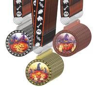 36 Pcs Halloween Pumpkin Medals Bulk 2 Inch Metal Halloween Awards Medals Pumpkin Trophy with Neck Ribbons, Gold Silver Bronze Medal 1st 2nd 3rd Prizes for Costume Contest Party Favor(Painted Style)