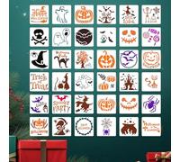 36 Pcs Halloween Stencils Reusable,3 x 3 Inch Halloween Stencils for Painting on Wood,Happy Pumpkin Spider Web Stencil for Greeting Cards, Halloween Crafts Ornaments Wall Window Door DIY Decoration