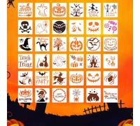 36 Pcs Halloween Stencils Reusable,6 x 6 Inch Halloween Stencils for Painting on Wood,Happy Pumpkin Spider Web Stencil for Greeting Cards, Halloween Crafts Ornaments Wall Window Door DIY Decoration
