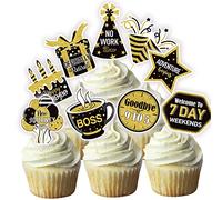 36 Pcs Happy Retirement Cupcake Toppers - NO DIY - Retired Cupcake Picks Retirement Theme Party Cake Decorations Gold Glitter