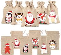 36 PCS Hessian Christmas Presents Bags, 13x18cm Jute Gift Bags for Presents with 10m Hemp Rope & 40 Wooden Clips, Drawstring Bags for Candy Cookie Xmas Gift Wrapping