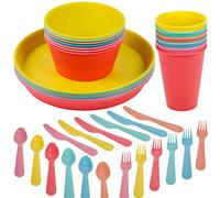 36 Pcs Kids Plastic Dinner Breakfast Bowls Plates Tumblers Cutlery Set