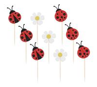 36 Pcs Ladybug Cupcake Toppers Glitter Flower Cupcake Picks Garden Themed Cupcake Toppers Birthday Party Cake Toppers Baby Shower Dessert Toppers