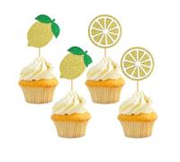 36 Pcs Lemon Cupcake Toppers Lemonade Frutti Glitter Cake Toppers Decoration for Summer Lemonade Theme Fruit Theme Birthday Party Baby Shower Supplies
