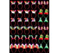 36 Pcs Light Up Christmas Headbands, Chrstmas Flashing LED Lights Headband, Chrismas Tree Santa Hat Elf Hat Christmas Headwear, Xmas Headpieces for Christmas Party Favors Costume Decor Supplies